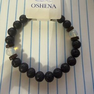 Oshena Black Lava Bead Bracelet with Opalite Accents